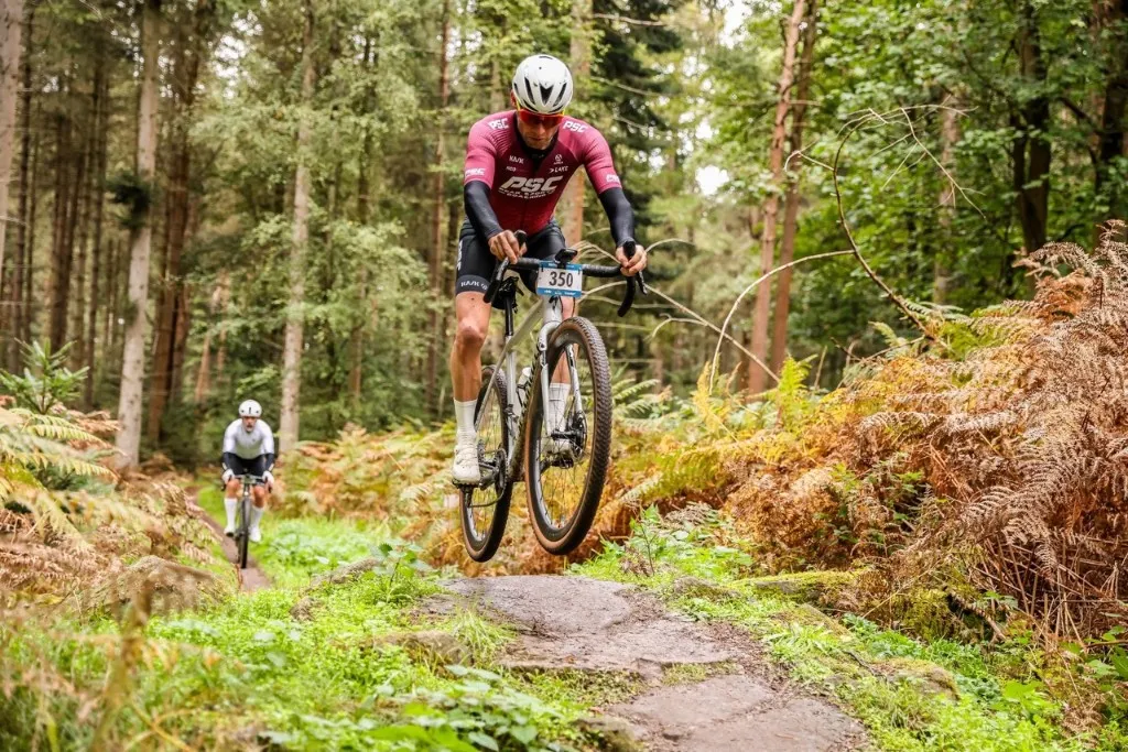 PSC rider airborne on a SEKA ExAero RDC GR at Glorious Gravel