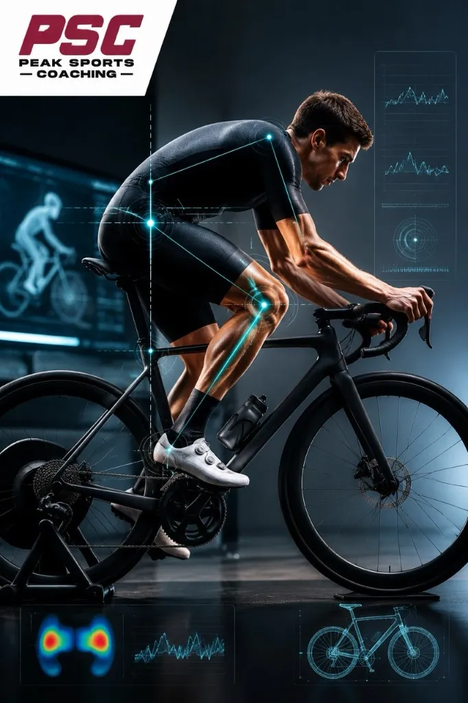 Motion analysis overlays on a rider during a PSC bike fit