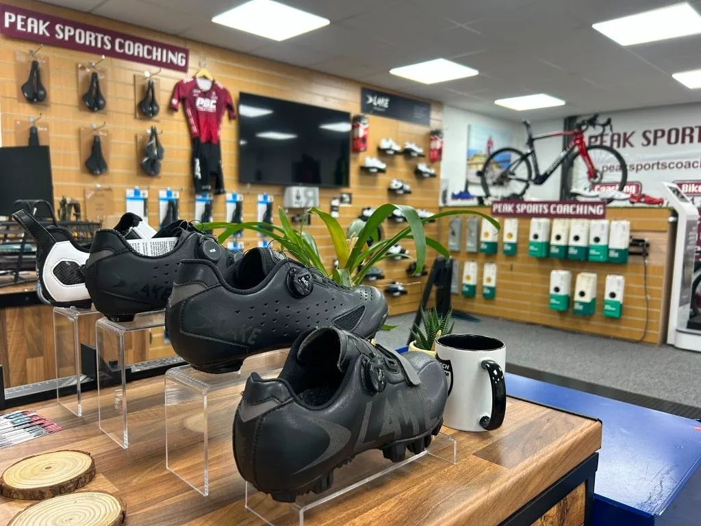 Lake cycling shoes on display at Peak Sports Coaching